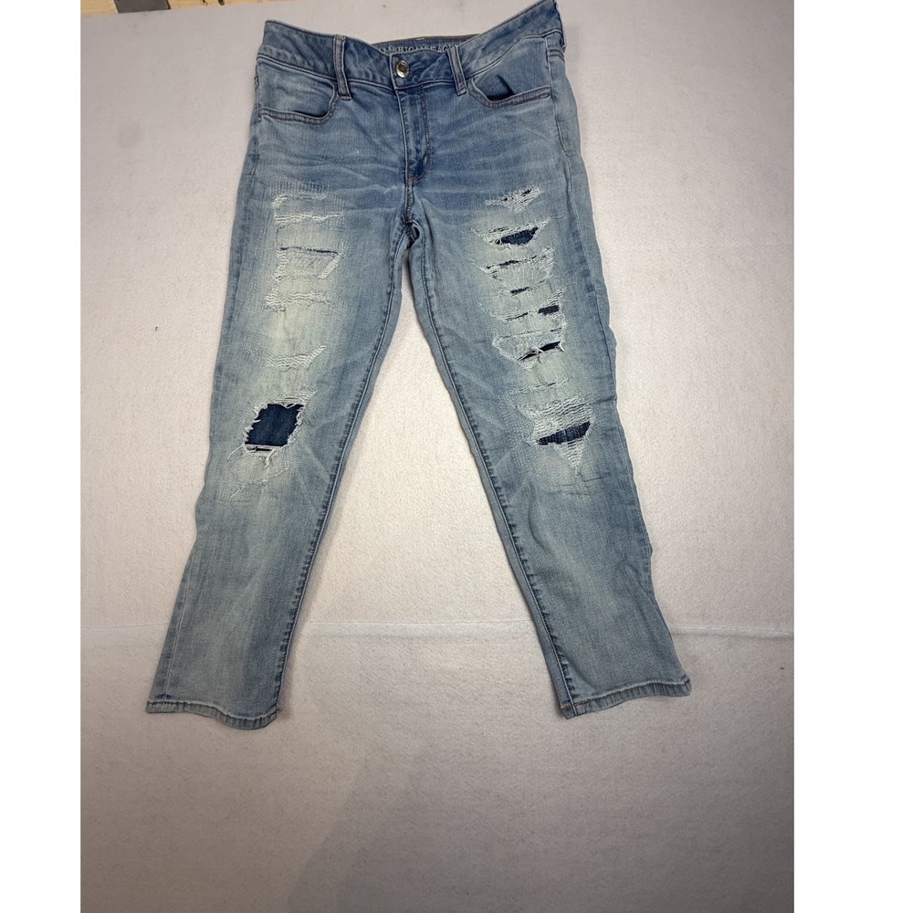 American Eagle Super Stretch Jegging Crop Distressed Light Wash Jeans Size 12